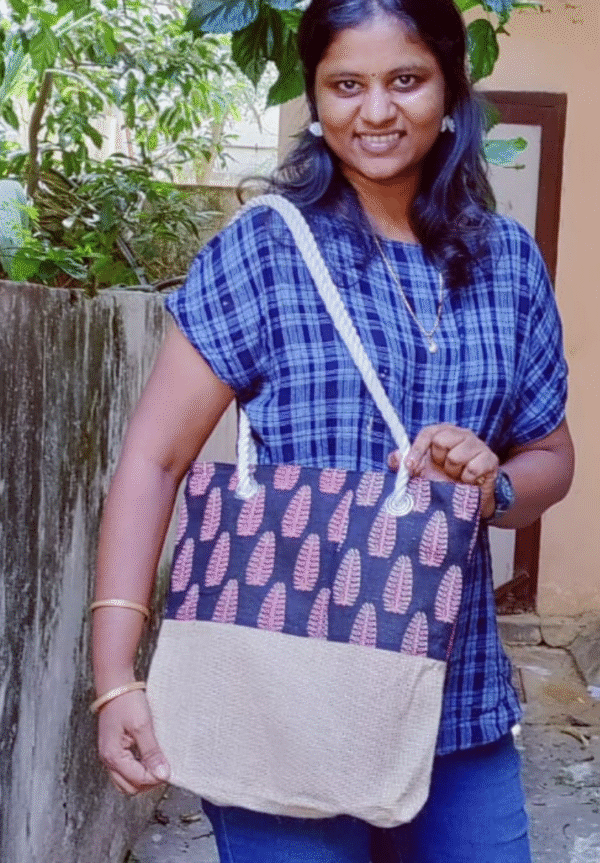 Large Biege Jute bag with black work - Image 4
