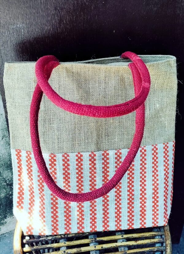 Large Biege Jute bag with orange motif